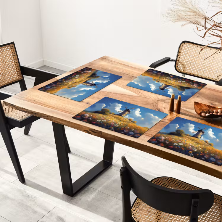 Placemat - 6 stuks - Windmolen - Heuvel - Bloemen - Kleurrijk — 5