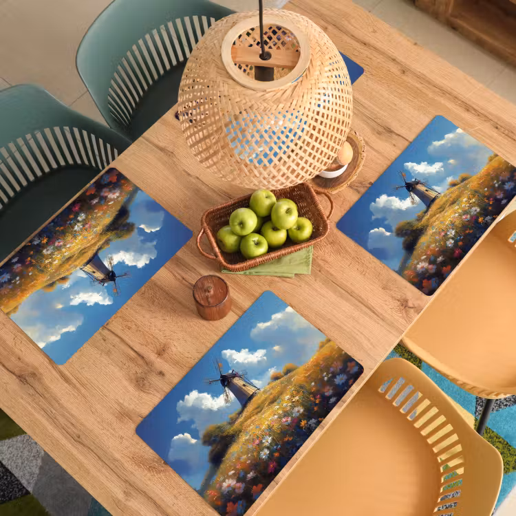 Placemat - 6 stuks - Windmolen - Heuvel - Bloemen - Kleurrijk — 6