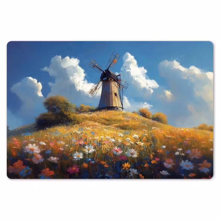 Placemat - 6 stuks - Windmolen - Heuvel - Bloemen - Kleurrijk — 7