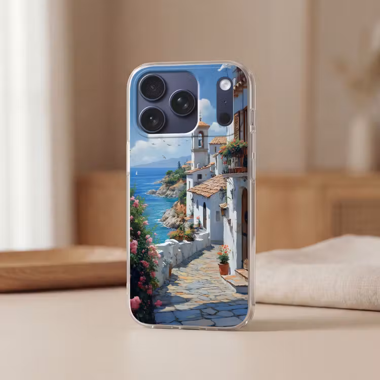 Telefoonhoesje Softcase - Huizen - Zee - Bomen - Bloemen — 3