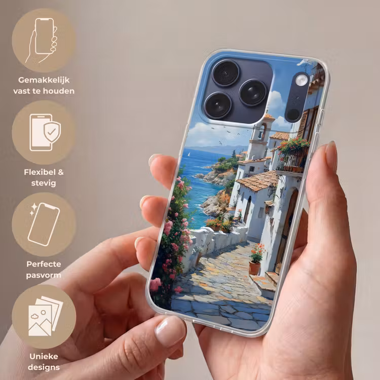 Telefoonhoesje Softcase - Huizen - Zee - Bomen - Bloemen — 4