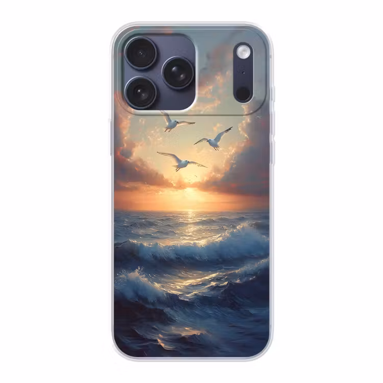Telefoonhoesje Softcase - Meeuwen - Zonsondergang - Zee - Wolken — 1
