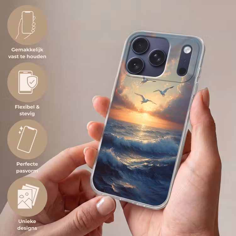 Telefoonhoesje Softcase - Meeuwen - Zonsondergang - Zee - Wolken — 4