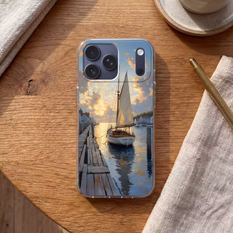 Telefoonhoesje Softcase - Zeilboot - Zon - Pier - Hout — 2