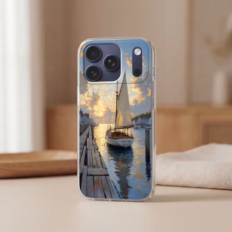 Telefoonhoesje Softcase - Zeilboot - Zon - Pier - Hout — 3