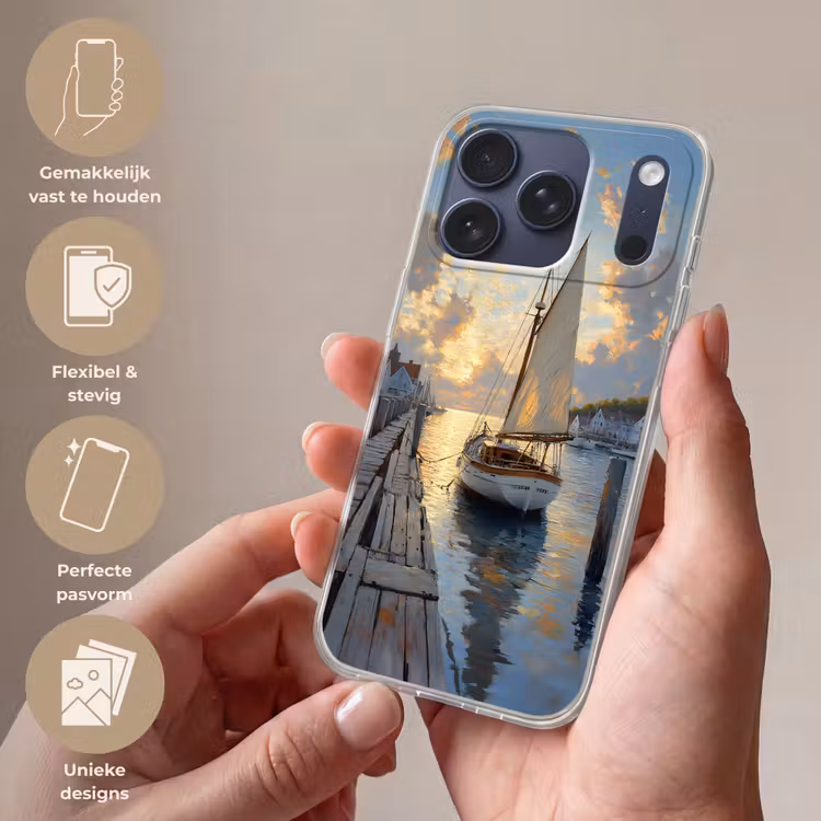 Telefoonhoesje Softcase - Zeilboot - Zon - Pier - Hout — 4