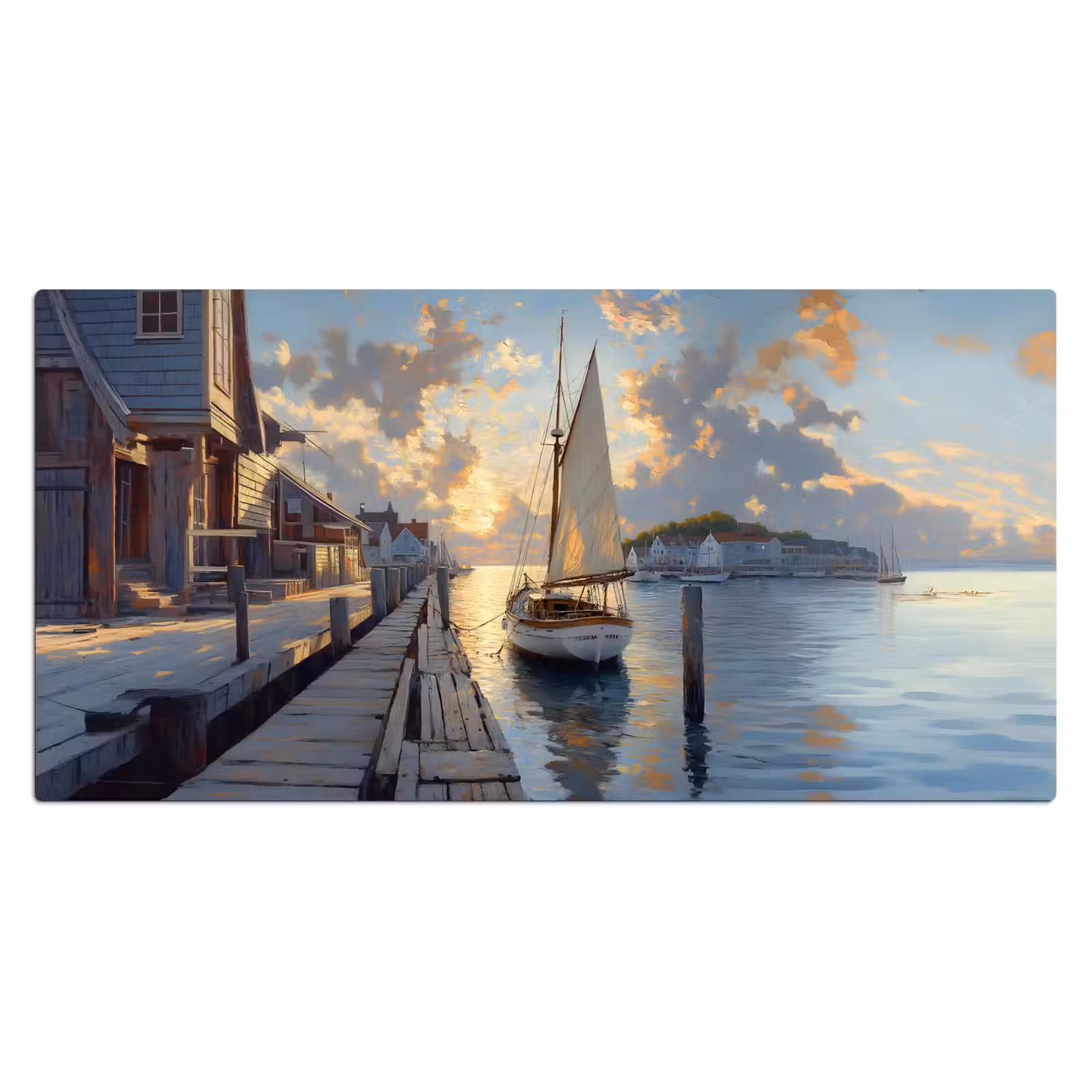 Bureau onderlegger - Zeilboot - Zon - Pier - Hout — 1
