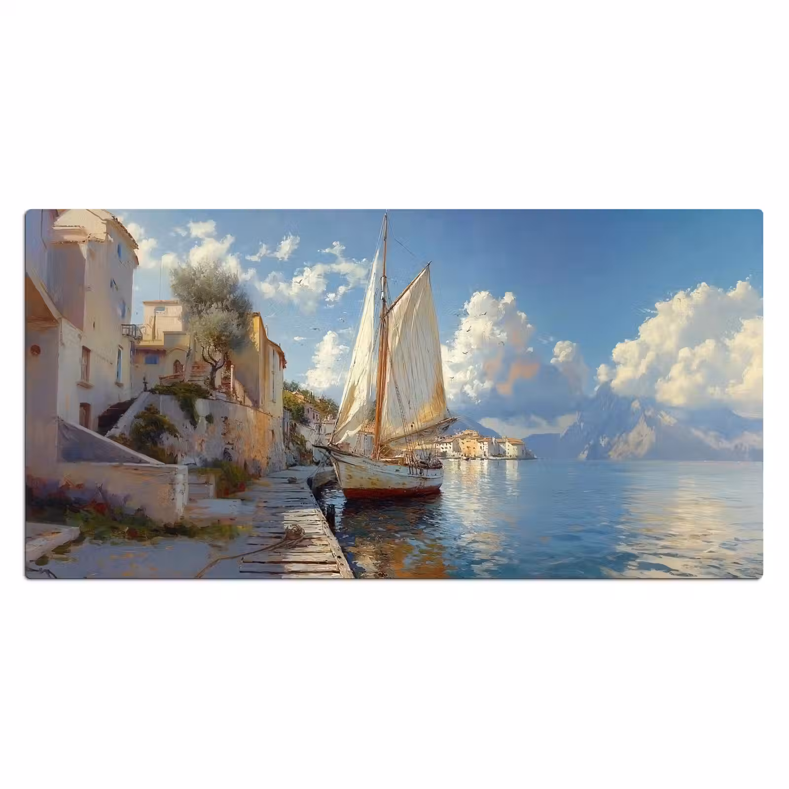 Bureau onderlegger - Zeilschip - Huizen - Kade - Zee — 1