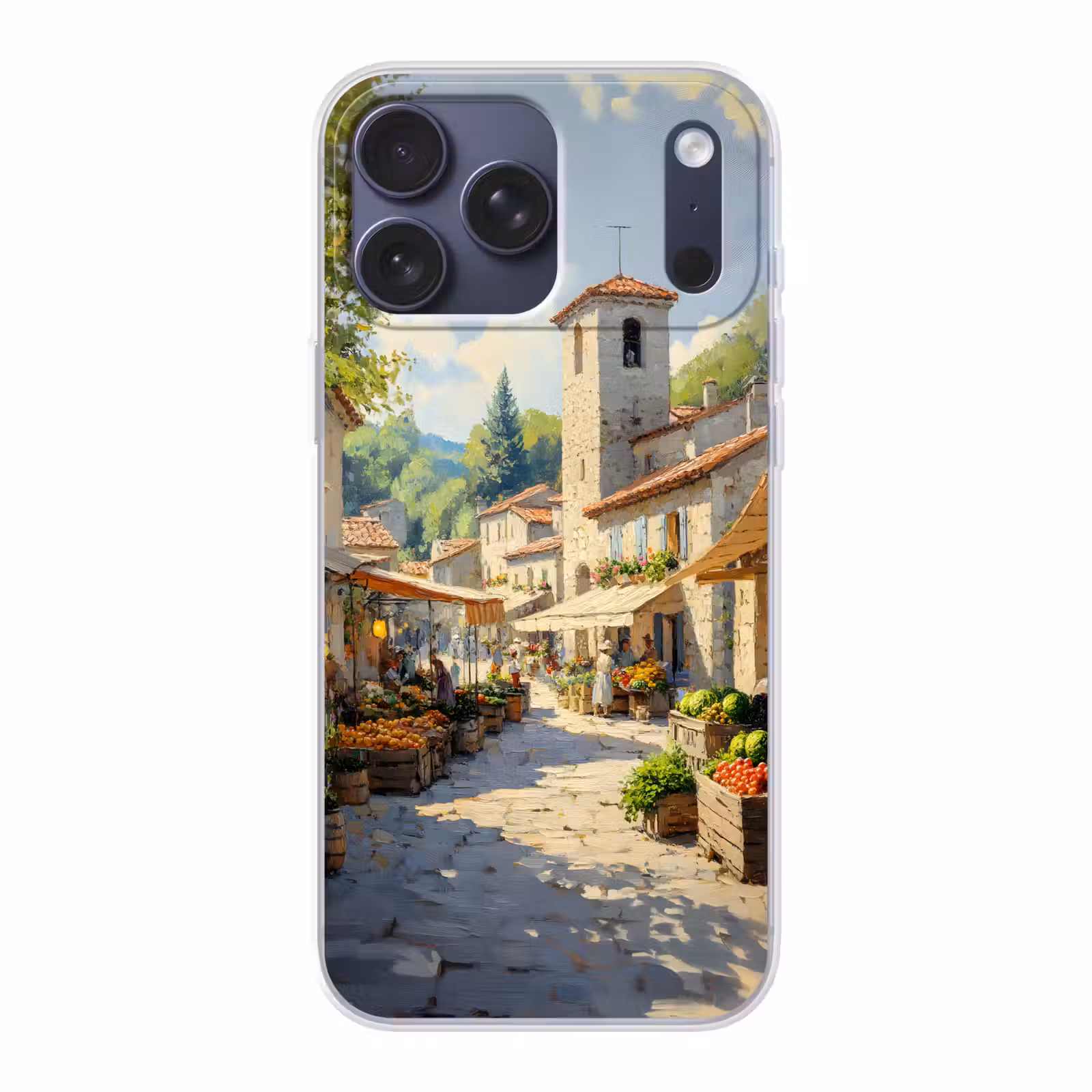 Telefoonhoesje Softcase - Dorp - Zon - Kraampjes - Huizen — 1