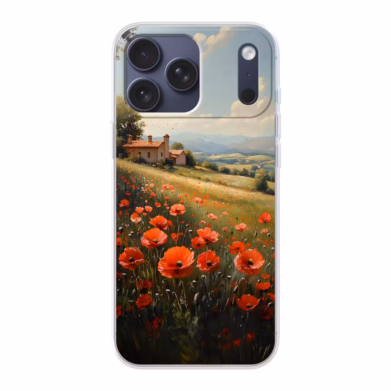 Telefoonhoesje Softcase - Klaprozen - Rood - Heuvels - Landschap — 1