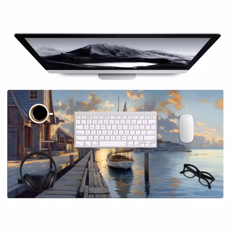 Bureau onderlegger - Zeilboot - Zon - Pier - Hout — 3
