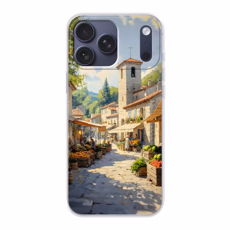 Telefoonhoesje Softcase - Dorp - Zon - Kraampjes - Huizen — 1