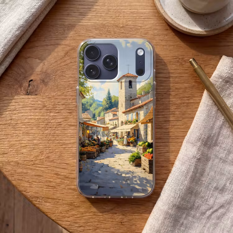 Telefoonhoesje Softcase - Dorp - Zon - Kraampjes - Huizen — 2