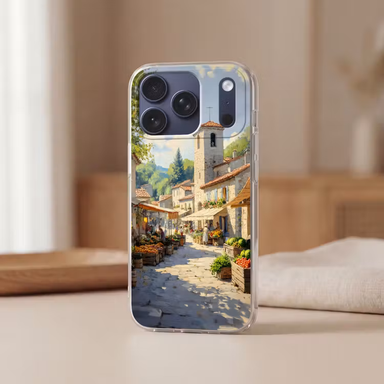 Telefoonhoesje Softcase - Dorp - Zon - Kraampjes - Huizen — 3