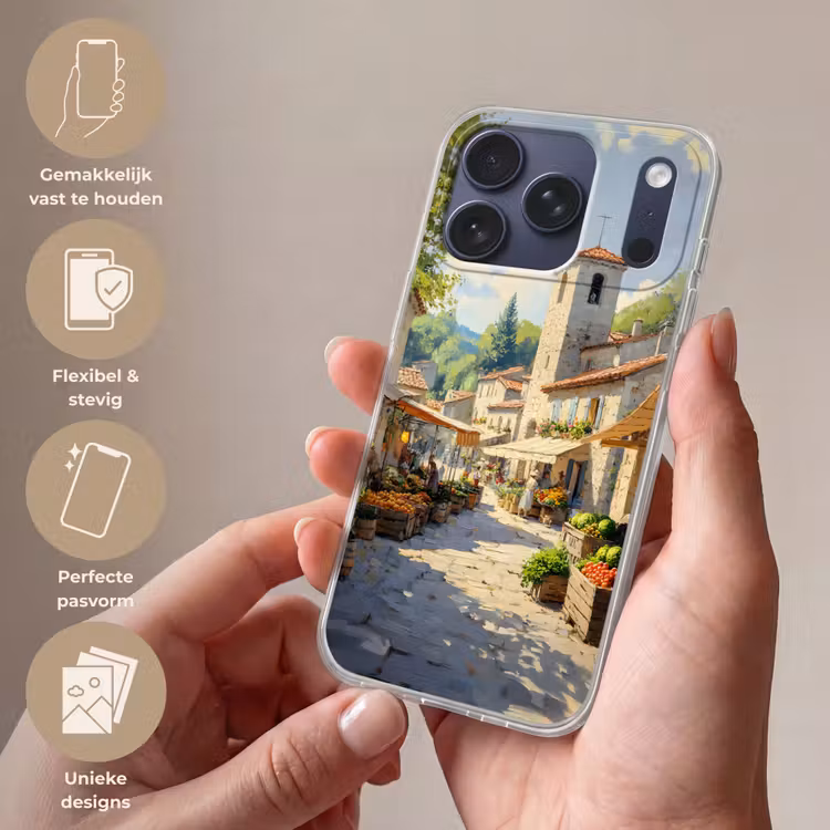 Telefoonhoesje Softcase - Dorp - Zon - Kraampjes - Huizen — 4