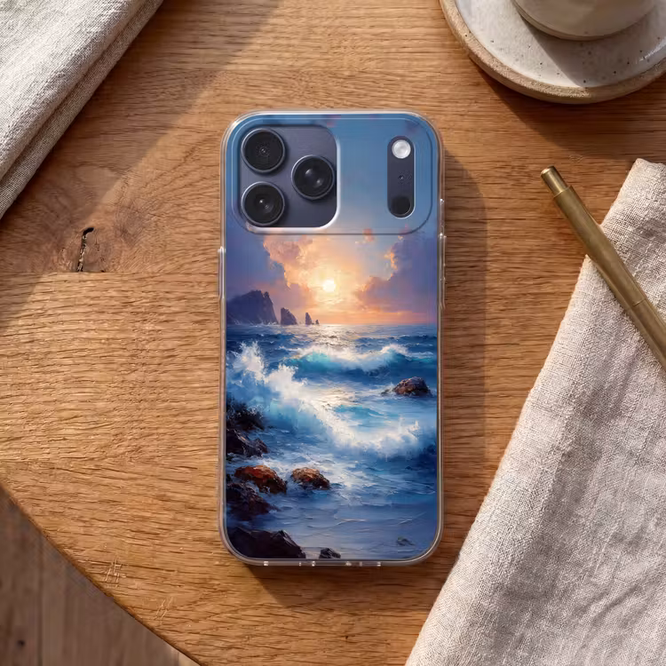 Telefoonhoesje Softcase - Golven - Zee - Kleurrijk - Rotsen — 2