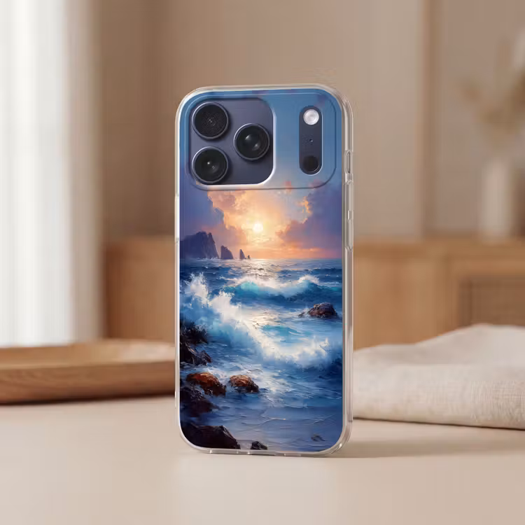 Telefoonhoesje Softcase - Golven - Zee - Kleurrijk - Rotsen — 3