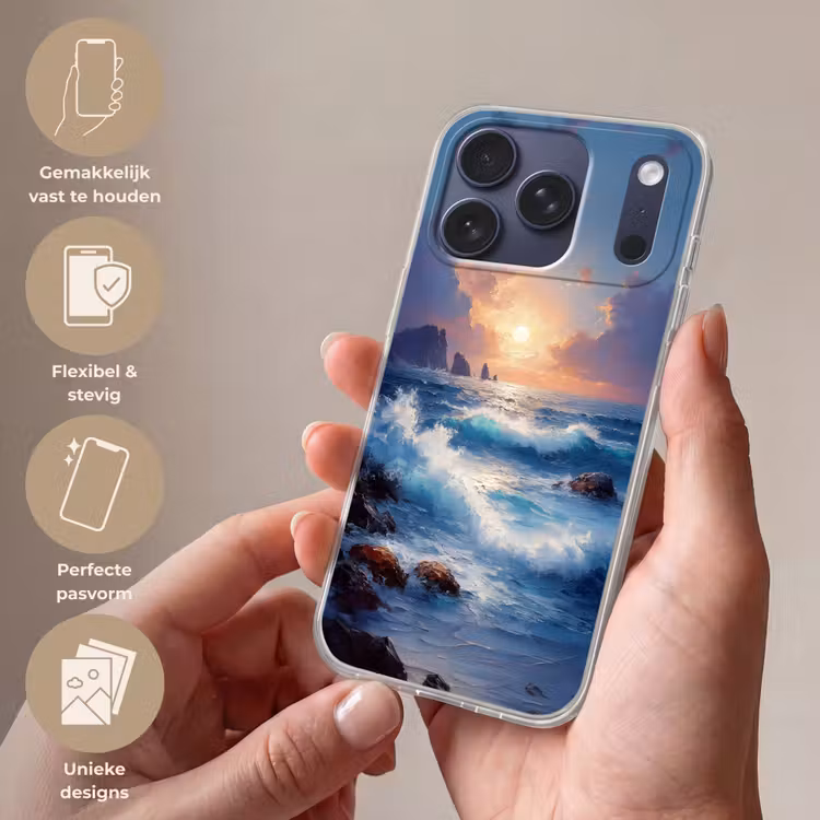 Telefoonhoesje Softcase - Golven - Zee - Kleurrijk - Rotsen — 4