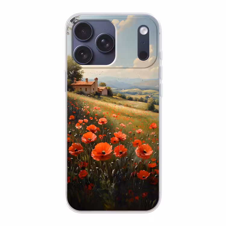 Telefoonhoesje Softcase - Klaprozen - Rood - Heuvels - Landschap — 1