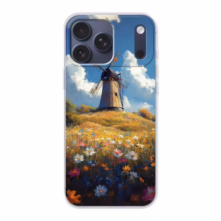 Telefoonhoesje Softcase - Windmolen - Heuvel - Bloemen - Kleurrijk — 1