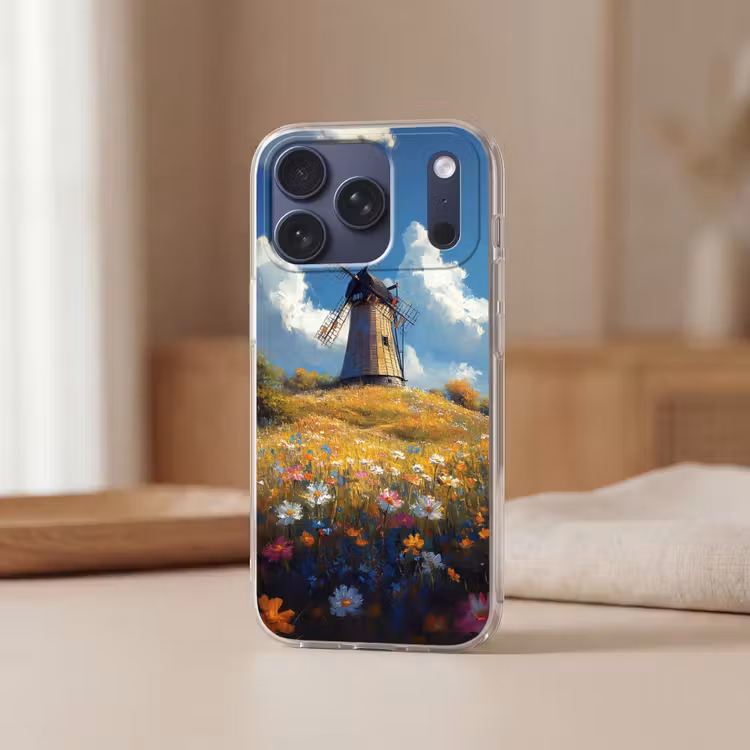 Telefoonhoesje Softcase - Windmolen - Heuvel - Bloemen - Kleurrijk — 3