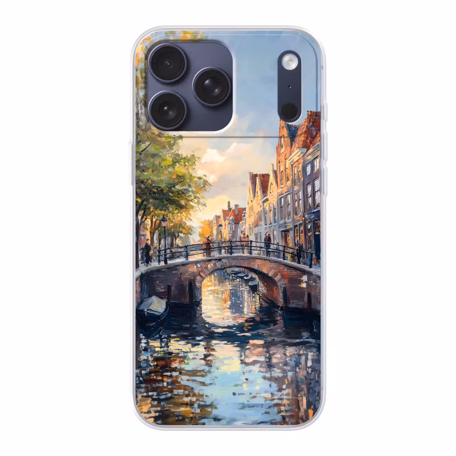 Telefoonhoesje Softcase - Brug - Stad - Huizen - Boot — 1