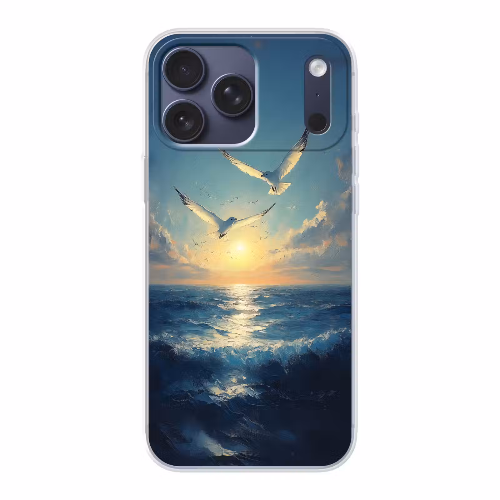 Telefoonhoesje Softcase - Meeuwen - Zee - Wolken -Blauw — 1