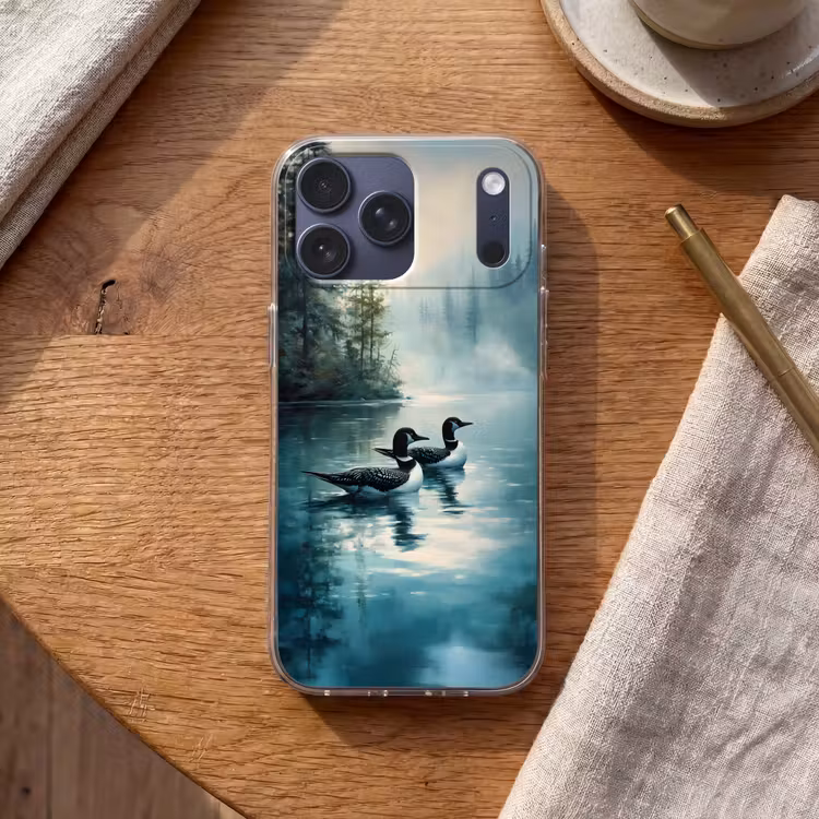Telefoonhoesje Softcase - Bos - Water - Eenden - Mistig — 2