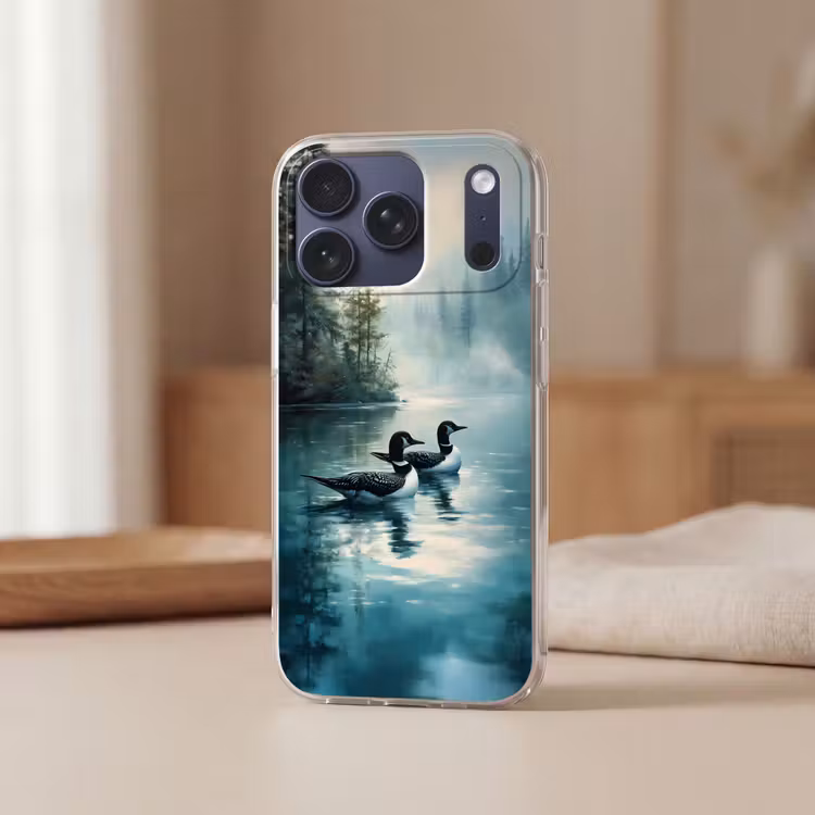 Telefoonhoesje Softcase - Bos - Water - Eenden - Mistig — 3