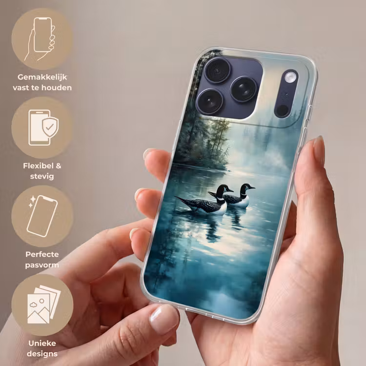 Telefoonhoesje Softcase - Bos - Water - Eenden - Mistig — 4