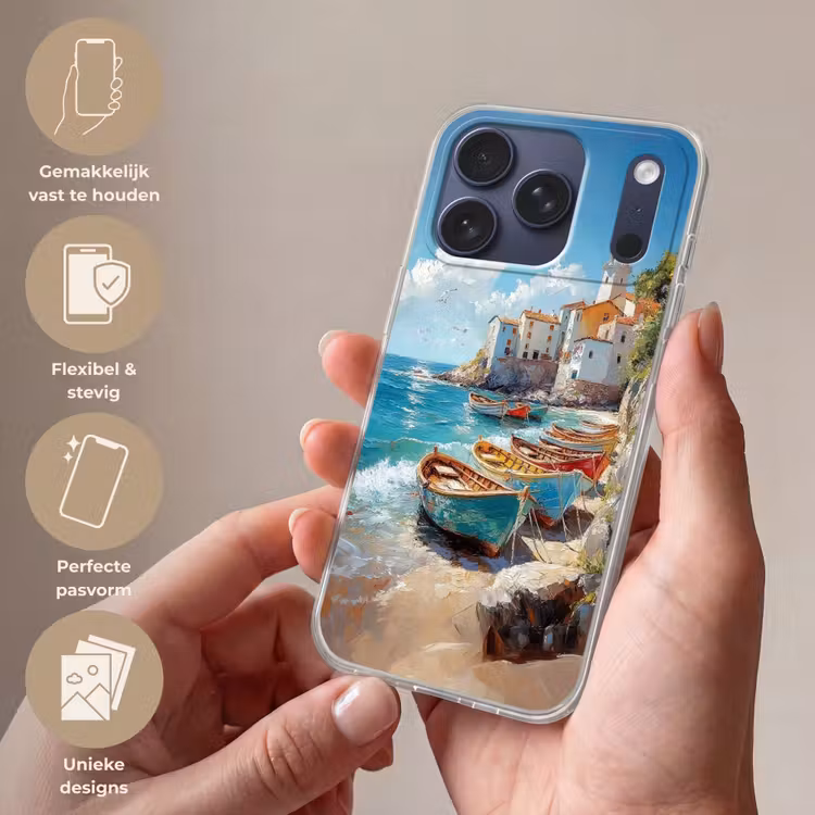 Telefoonhoesje Softcase - Boten - Rotsen - Zee - Zon — 4