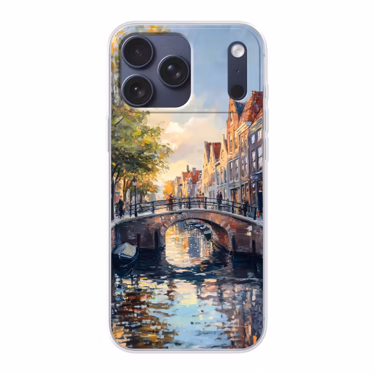 Telefoonhoesje Softcase - Brug - Stad - Huizen - Boot — 1