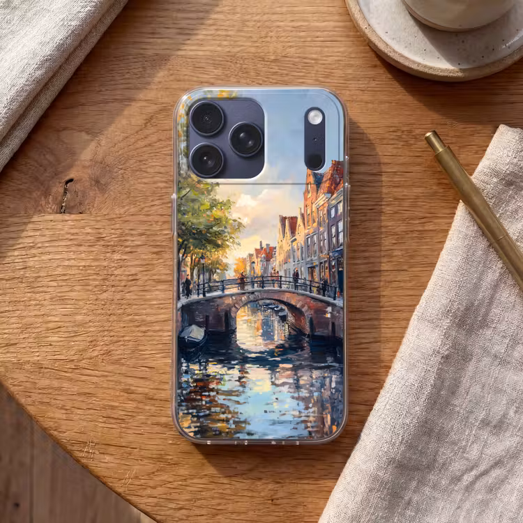 Telefoonhoesje Softcase - Brug - Stad - Huizen - Boot — 2