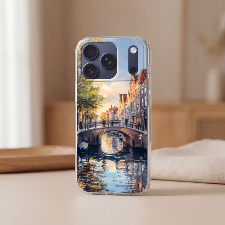 Telefoonhoesje Softcase - Brug - Stad - Huizen - Boot — 3