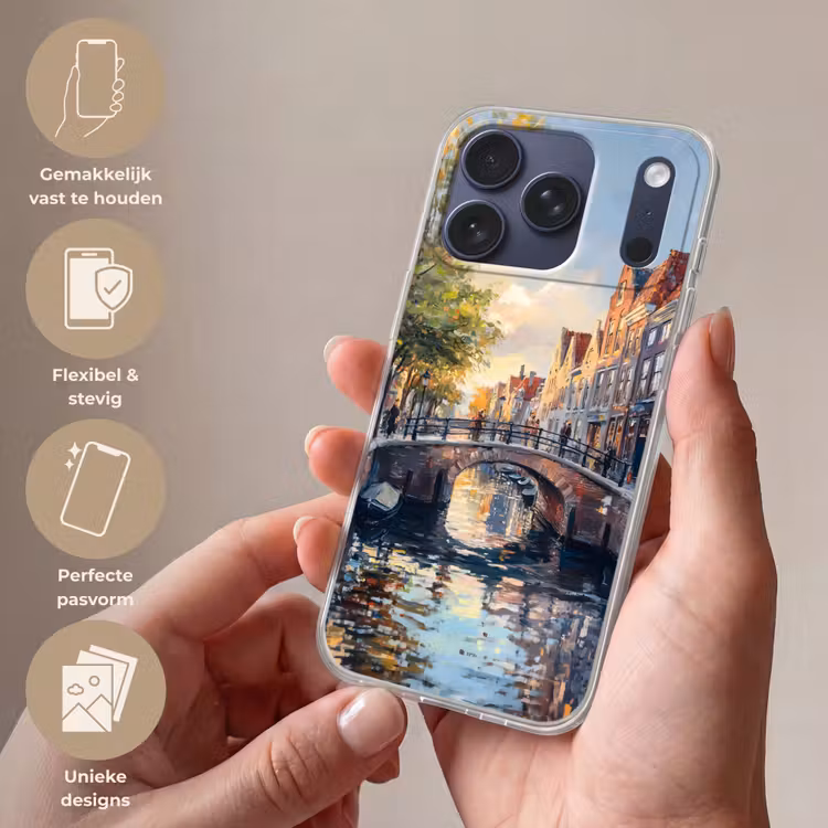 Telefoonhoesje Softcase - Brug - Stad - Huizen - Boot — 4