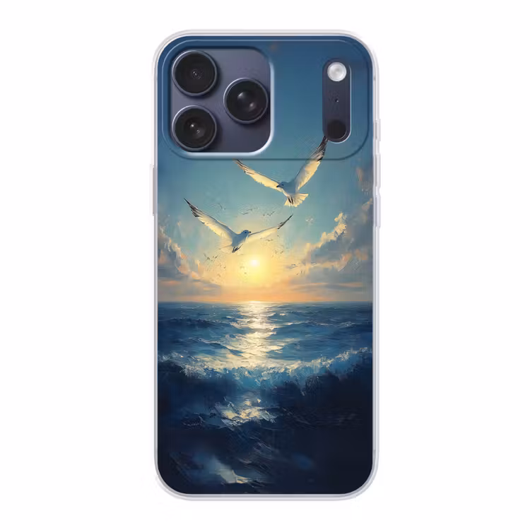 Telefoonhoesje Softcase - Meeuwen - Zee - Wolken -Blauw — 1