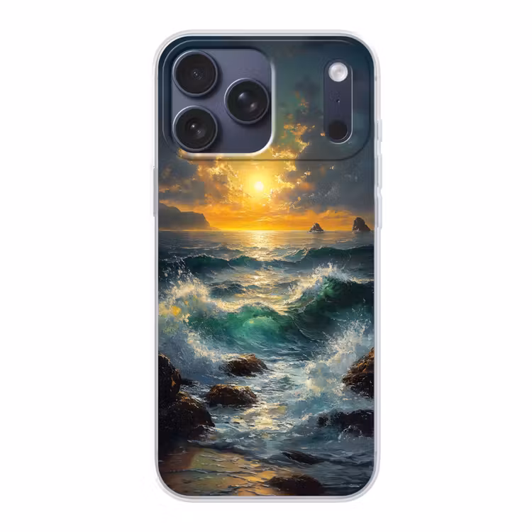 Telefoonhoesje Softcase - Zee - Zon - Golven - Rotsen — 1
