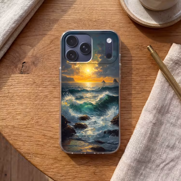 Telefoonhoesje Softcase - Zee - Zon - Golven - Rotsen — 2