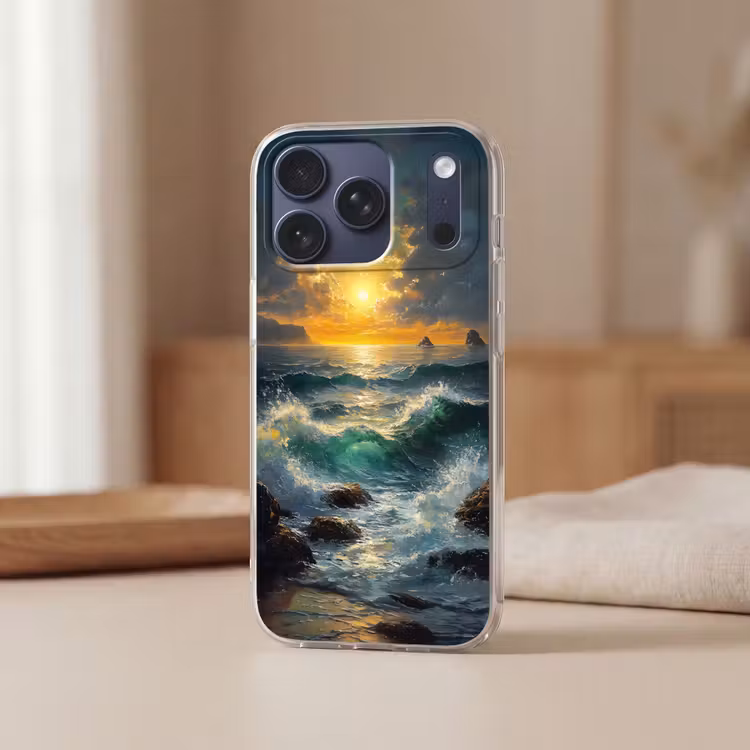 Telefoonhoesje Softcase - Zee - Zon - Golven - Rotsen — 3