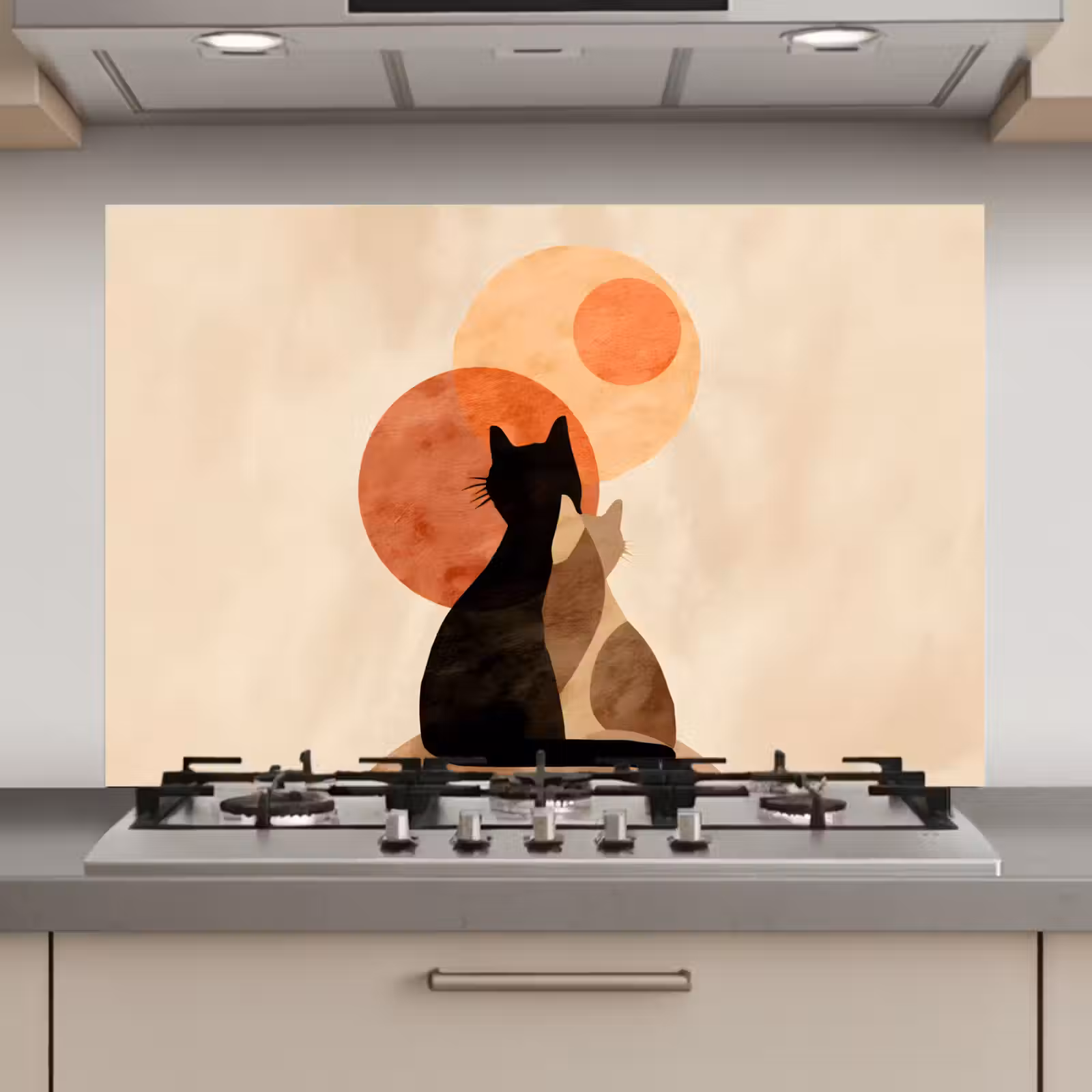 Spatscherm keuken - Katten - Zwart - Abstract - Cirkels — 1