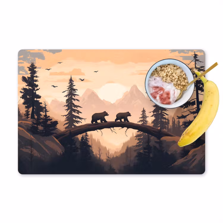 Placemat - 6 stuks - Beren - Bomen - Landschap - Zonsondergang — 1