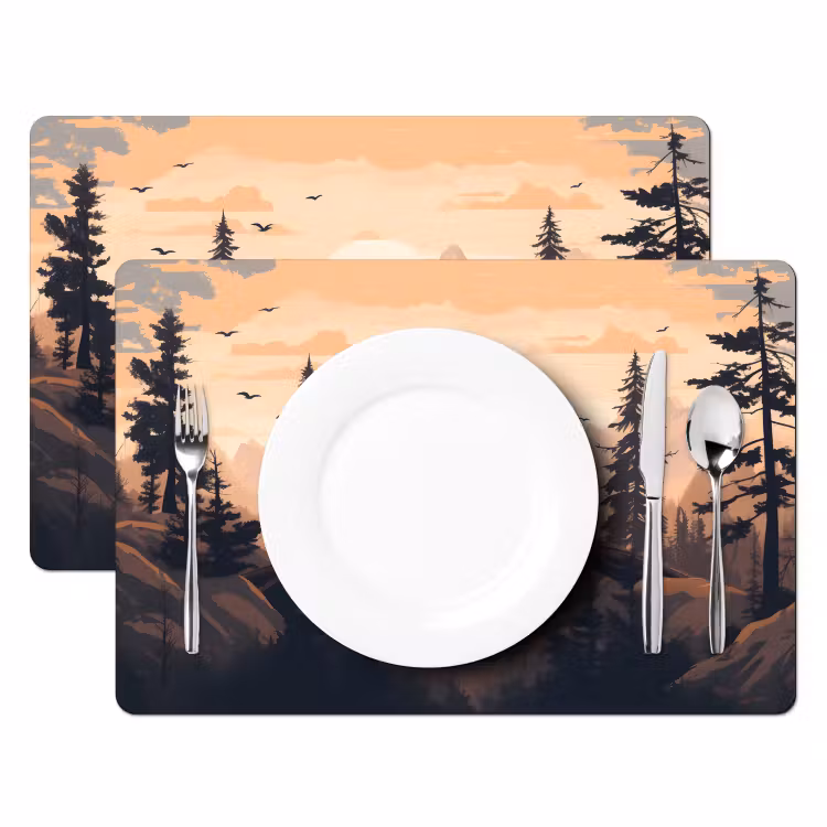 Placemat - 6 stuks - Beren - Bomen - Landschap - Zonsondergang — 2
