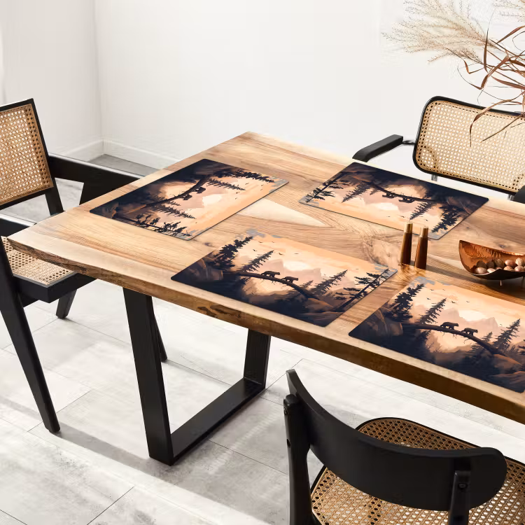 Placemat - 6 stuks - Beren - Bomen - Landschap - Zonsondergang — 5