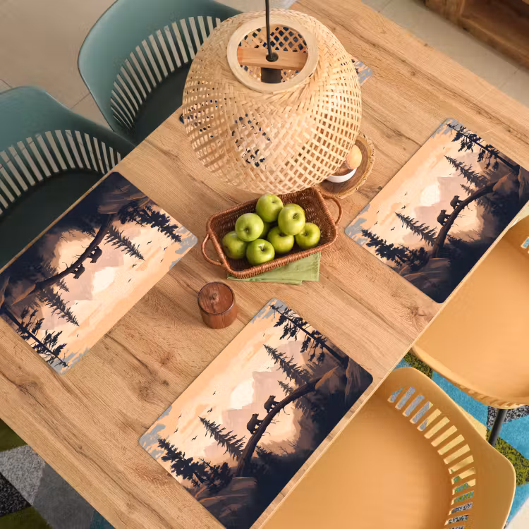 Placemat - 6 stuks - Beren - Bomen - Landschap - Zonsondergang — 6