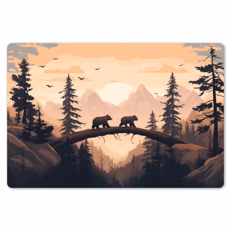 Placemat - 6 stuks - Beren - Bomen - Landschap - Zonsondergang — 7