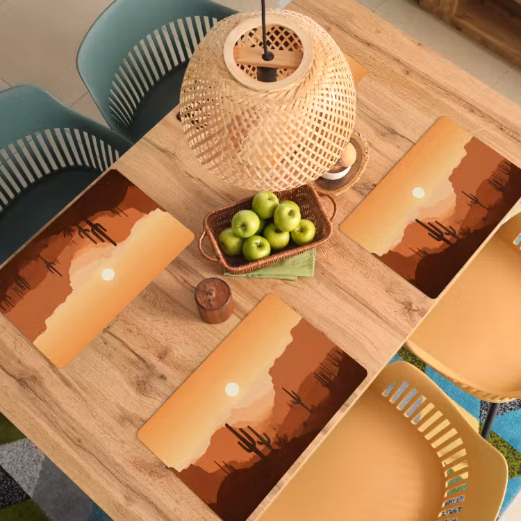 Placemat - 6 stuks - Landschap - Woestijn - Cactussen - Zon — 6