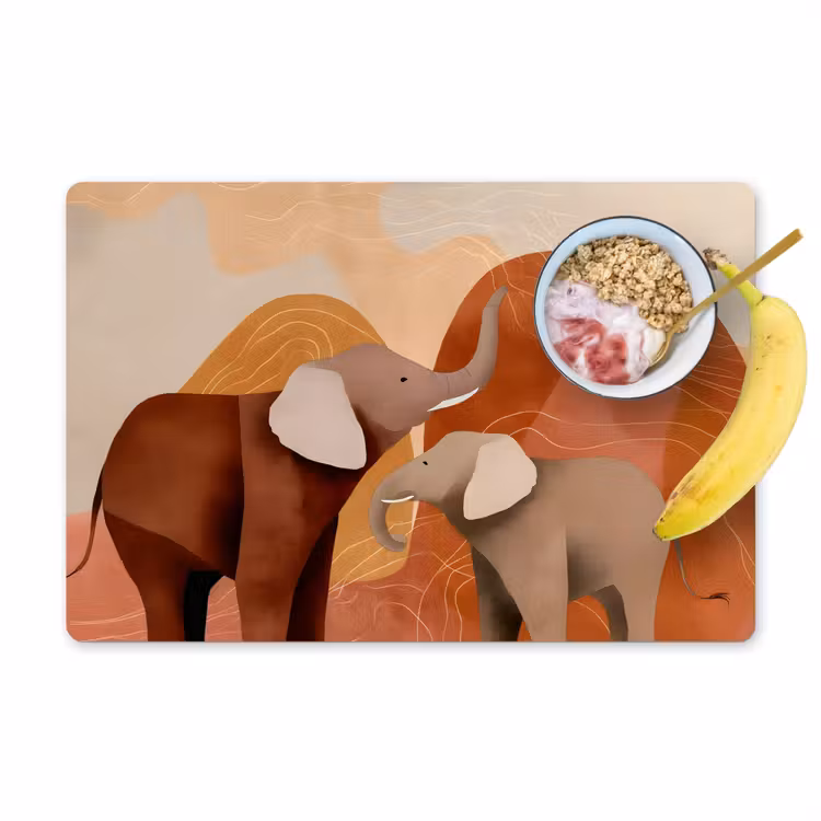 Placemat - 6 stuks - Olifanten - Oranje - Abstract — 1