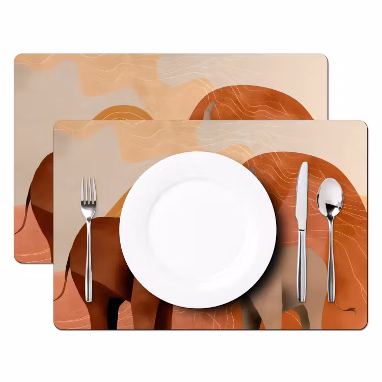 Placemat - 6 stuks - Olifanten - Oranje - Abstract — 2