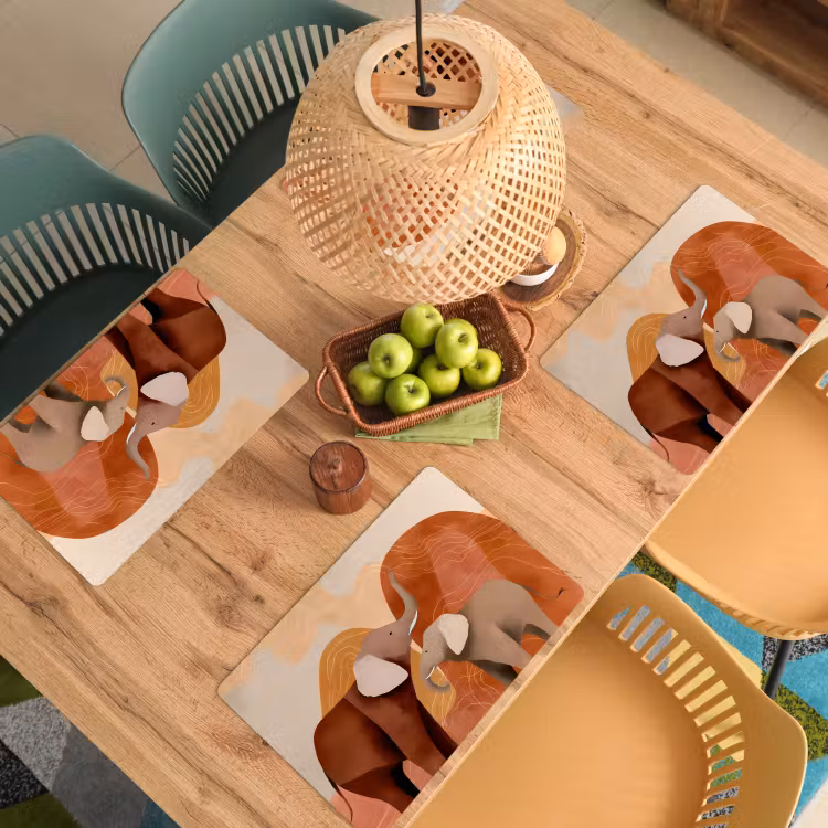 Placemat - 6 stuks - Olifanten - Oranje - Abstract — 6