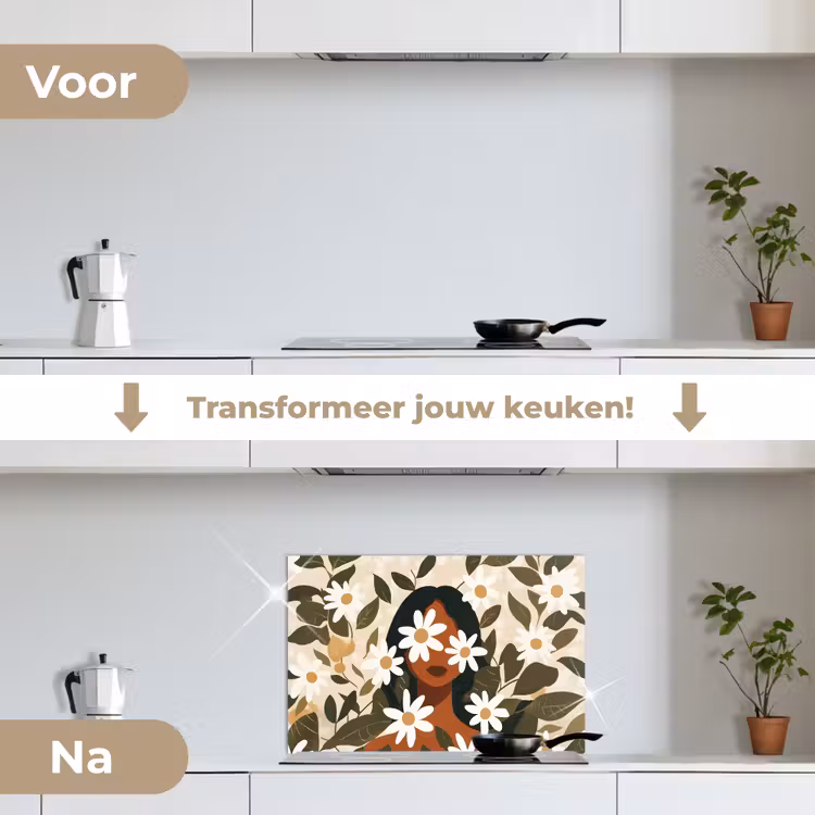 Spatscherm keuken - Illustratie - Vrouw - Madeliefjes - Wit — 3